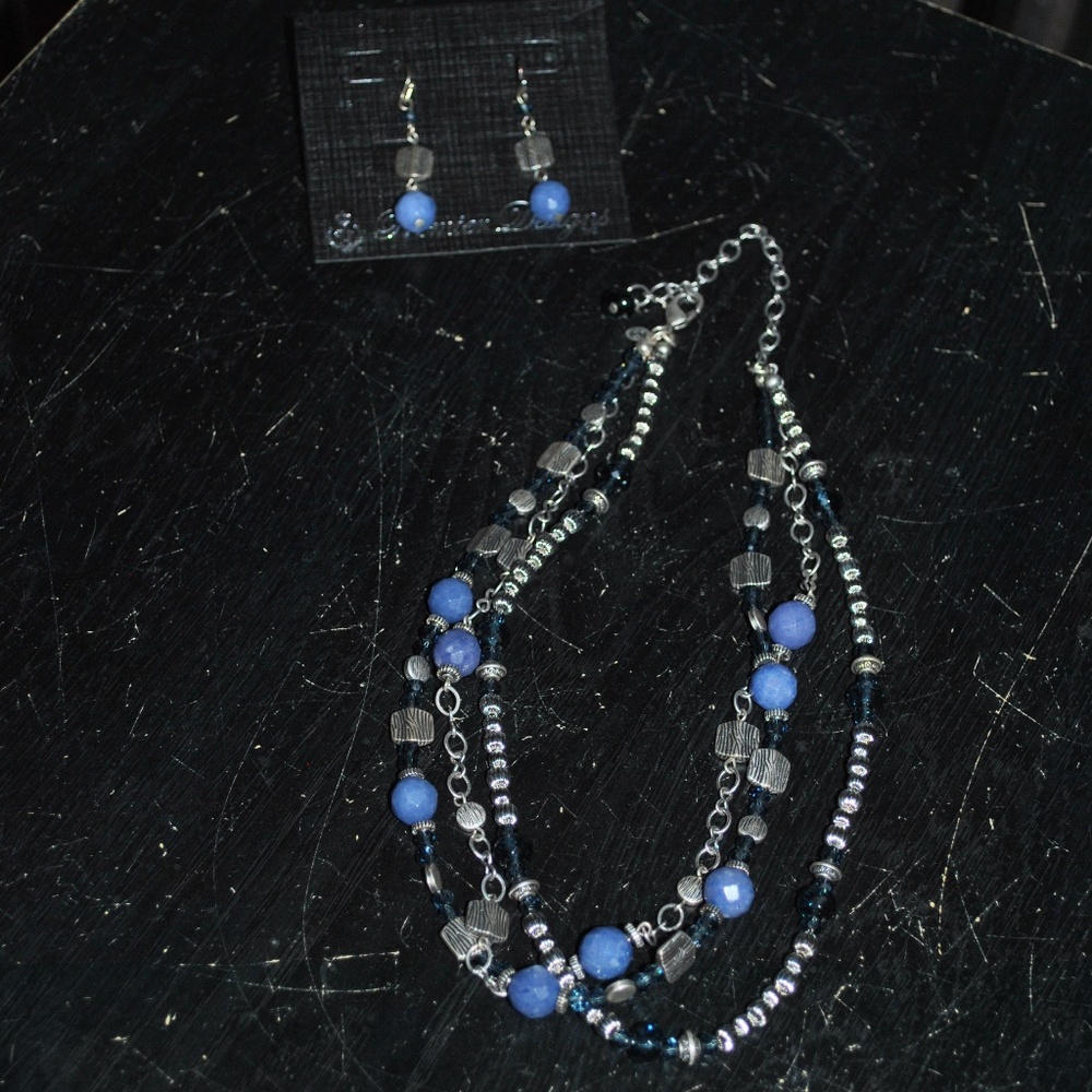 Premiere Designs Blue Toned Necklace & Earring Set